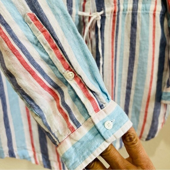 L.L. Bean Women's Premium Washable Linen Drawstring Tunic, Stripe Size Medium - Picture 6 of 14